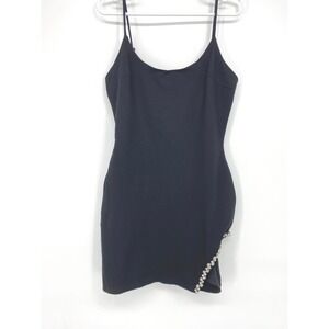 Lulus Hottie Detail Black Rhinestone Dress Party‎ Cocktail Size L